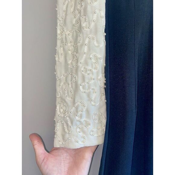 Vnt Sarah Elizabeth Dress Crew Neck Beaded Pearl Button Shoulder Pads 10 Petite - Picture 5 of 16